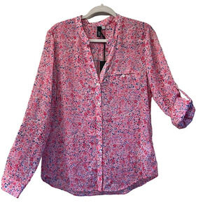 Kut from the Kloth Womens Size M PinkButton Front Long Sleeves Sheer Blouse NEW